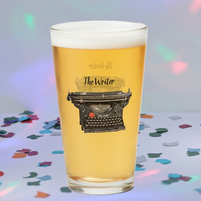 Coole Vintage Schreibmaschine für Schriftsteller Glas (Black old vintage manual typewriter in black with the text The Writer on glass drinking tumbler.)