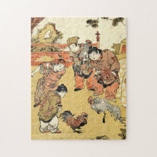 Coole Vintage ukiyo-e japanische Kinder und Hahn Puzzle