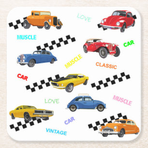 Coole Vintage und klassische Autos an einem Ort Rechteckiger Pappuntersetzer