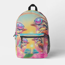 Coole Vögel mit Sonnenbrille bei Sonnenuntergang Bedruckter Rucksack