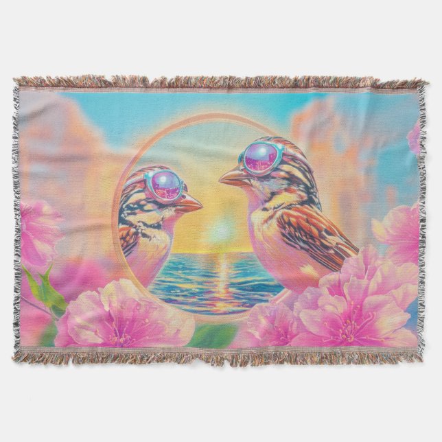 Coole Vögel mit Sonnenbrille bei Sonnenuntergang Decke (Vorderseite)