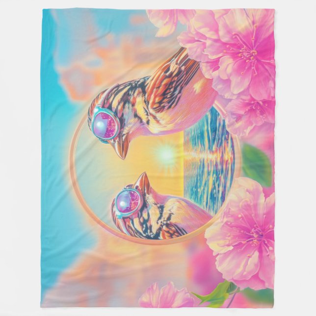 Coole Vögel mit Sonnenbrille bei Sonnenuntergang Fleecedecke (Vorderseite)
