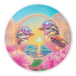 Coole Vögel mit Sonnenbrille bei Sonnenuntergang Keramikknauf