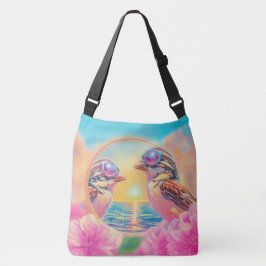 Coole Vögel mit Sonnenbrille bei Sonnenuntergang Tragetaschen Mit Langen Trägern