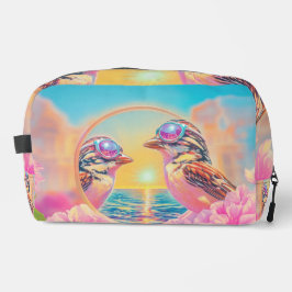 Coole Vögel mit Sonnenbrille bei Sonnenuntergang Waschbeutel