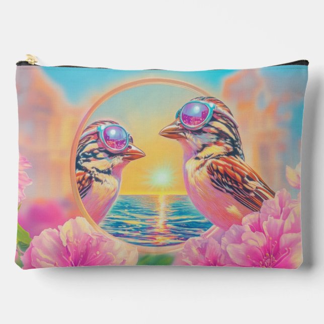 Coole Vögel mit Sonnenbrille bei Sonnenuntergang Zubehörtasche (Vorderseite)