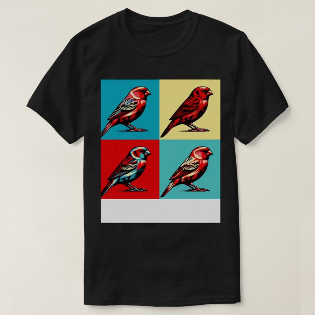 Coole Vögel, roter Faktor Kanarische Kunst T-Shirt (Design vorne)