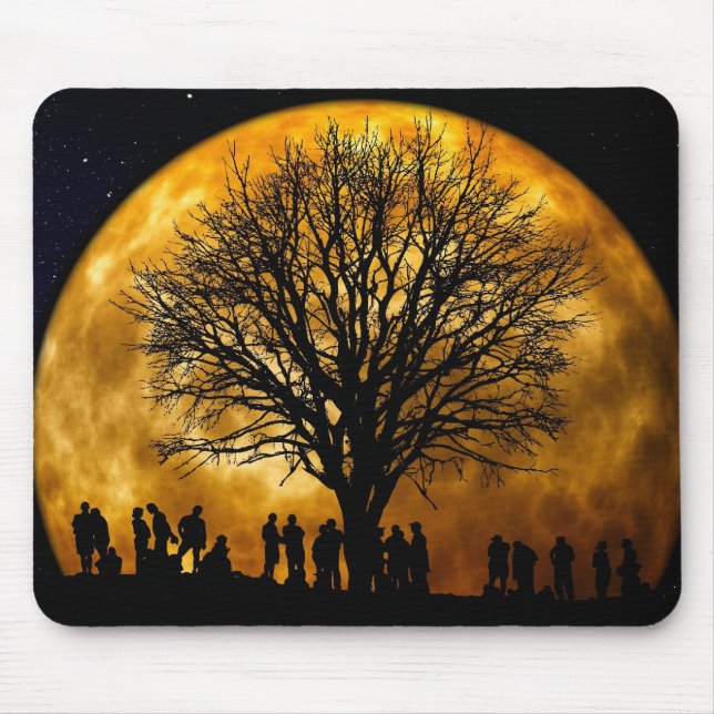 Coole volle Ernte-Mond-Baum-Silhouette-Geschenke Mousepad (Vorne)