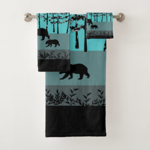 Coole Waldlandschaftsmutter-Bärngraphiken Badhandtuch Set