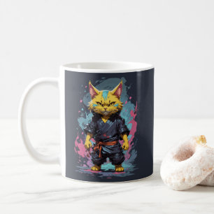 Coole Wasserfarbe Gelber Ninja-Katze-Krieger Kaffeetasse
