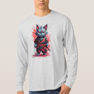 Coole Wasserfarbe Graue Ninja-Katze Krieger T-Shirt