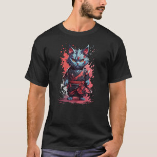 Coole Wasserfarbe Graue Ninja-Katze Krieger T-Shirt