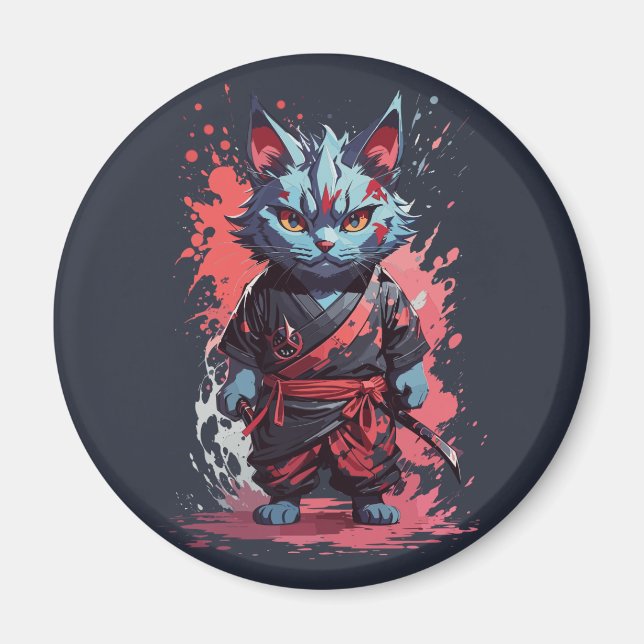 Coole Wasserfarbe Gray Ninja Kat Krieger Magnet (Vorne)