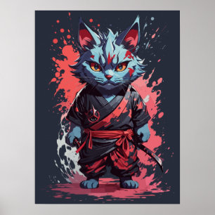 Coole Wasserfarbe Gray Ninja Kat Krieger Poster