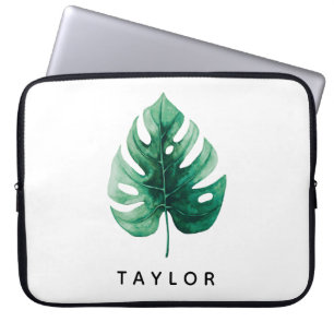 Coole Wasserfarbe Grün Tropisches Monsterer Leaf Laptopschutzhülle