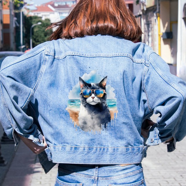 Coole Wasserfarbe Sommerkatze Jeansjacke (Von Creator hochgeladen)