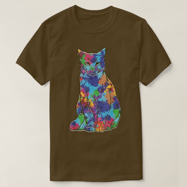 Coole Wasserfarbenkatze Gedeckte Farben Kunst Küch T-Shirt (Design vorne)