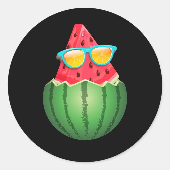 Coole Wassermelone mit Sonnenbrille Sommer Runder Aufkleber (Vorderseite)