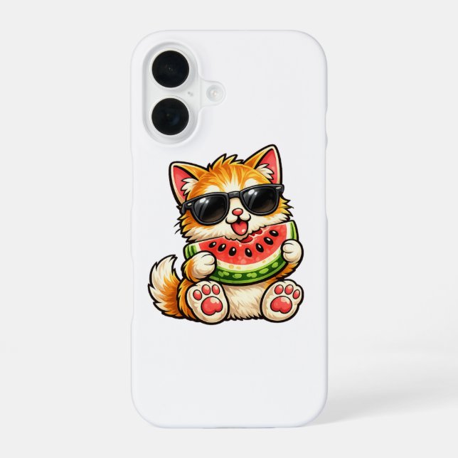 Coole Wassermelonen-Katze iPhone 16 Hülle (Rückseite)