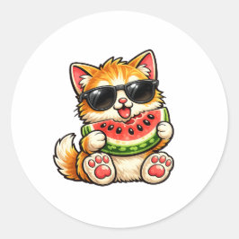 Coole Wassermelonen-Katze Runder Aufkleber