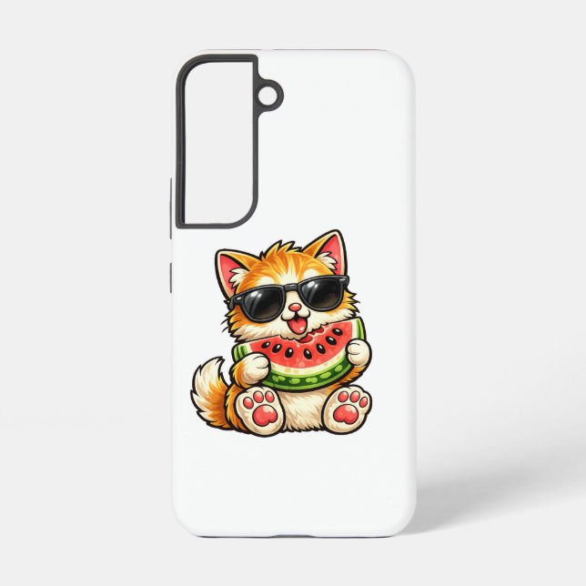 Coole Wassermelonen-Katze Samsung Galaxy Hülle (Rückseite)