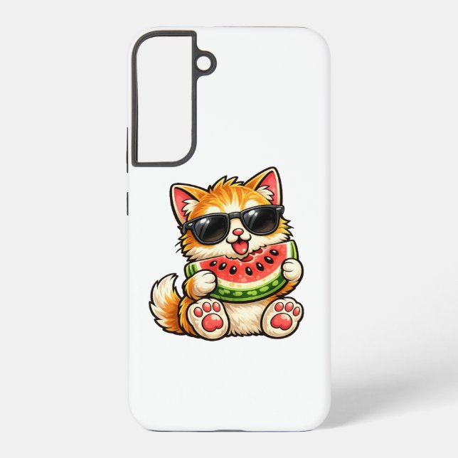 Coole Wassermelonen-Katze Samsung Galaxy Hülle (Rückseite)