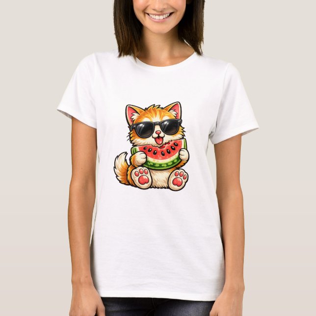 Coole Wassermelonen-Katze T-Shirt (Vorderseite)