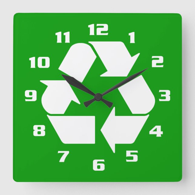 COOLE WEISSE GERECYCELT SYMBOL GO GRÜNE QUADRATISCHE WANDUHR (Vorderseite)