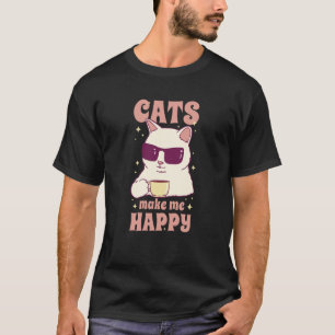 Coole, weiße Katze trinkt Kaffee mit Sonnenbrille T-Shirt