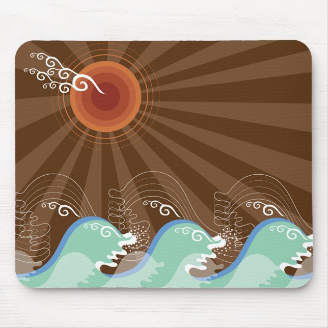 Coole Wellen Tropischer Sommer Sonnenbraun Streife Mousepad (Vorne)