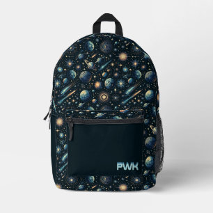 Coole Weltraum-Themen-Initialen Bedruckter Rucksack