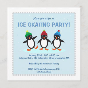 Coole Winter-Pinguin-Eis-Skaten Party Einladung