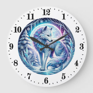 Coole Wolfsfresser im Winter Große Wanduhr