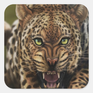 coole, wütende Leopardenaufkleber Quadratischer Aufkleber