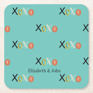 Coole "XOXO" Herzen Valentinstag Mintgrün Rechteckiger Pappuntersetzer