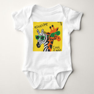 Coole Zebra Giraffe Cartoon Illustration Baby Strampler