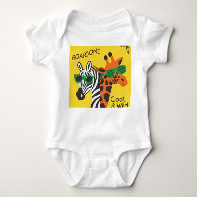 Coole Zebra Giraffe Cartoon Illustration Baby Strampler (Vorderseite)