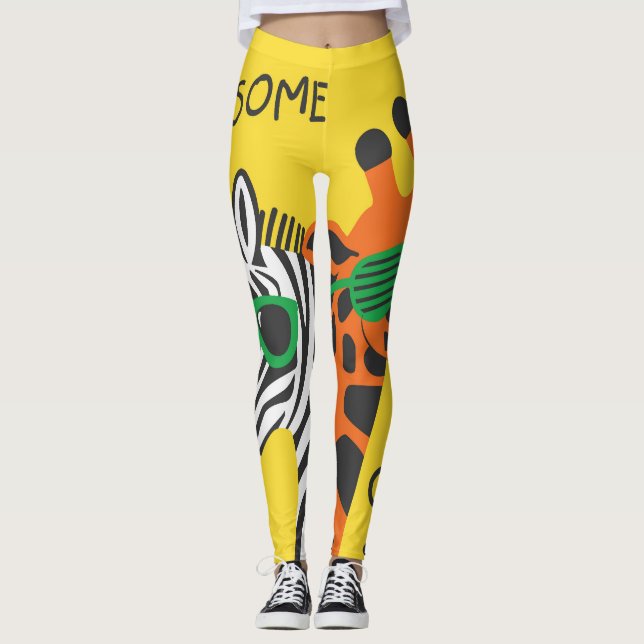 Coole Zebra Giraffe Cartoon Illustration Leggings (Vorderseite)