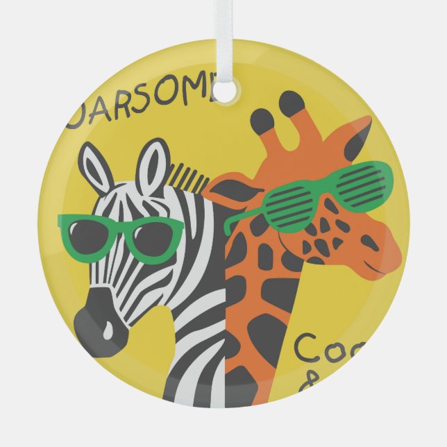 Coole Zebra Giraffe Cartoon Illustration Ornament Aus Glas (Vorderseite)