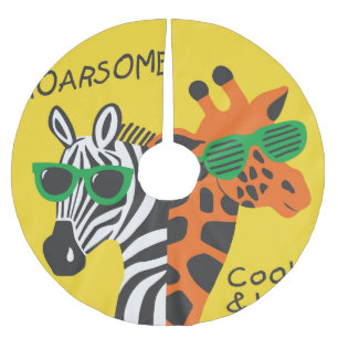 Coole Zebra Giraffe Cartoon Illustration Polyester Weihnachtsbaumdecke