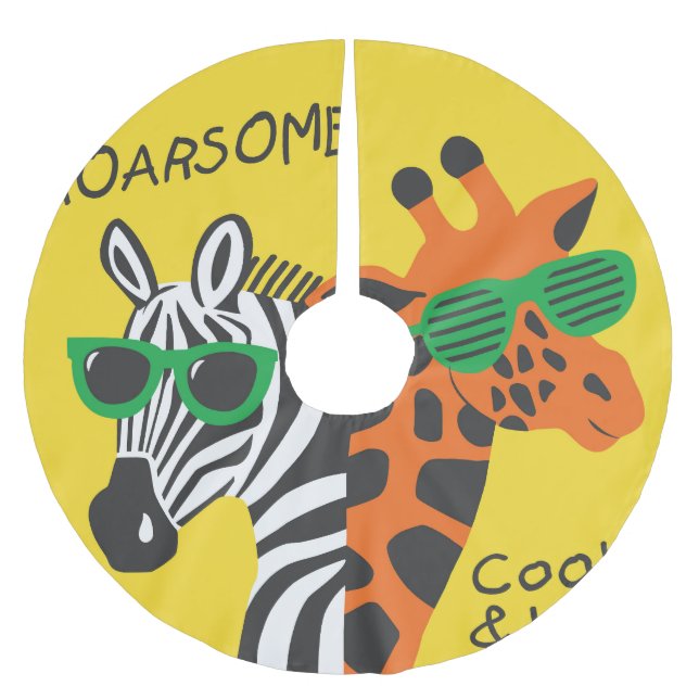 Coole Zebra Giraffe Cartoon Illustration Polyester Weihnachtsbaumdecke (Vorderseite)