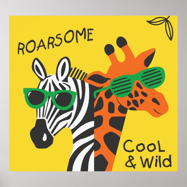 Coole Zebra Giraffe Cartoon Illustration Poster (Vorne)