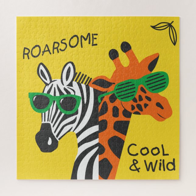 Coole Zebra Giraffe Cartoon Illustration Puzzle (Vertikal)