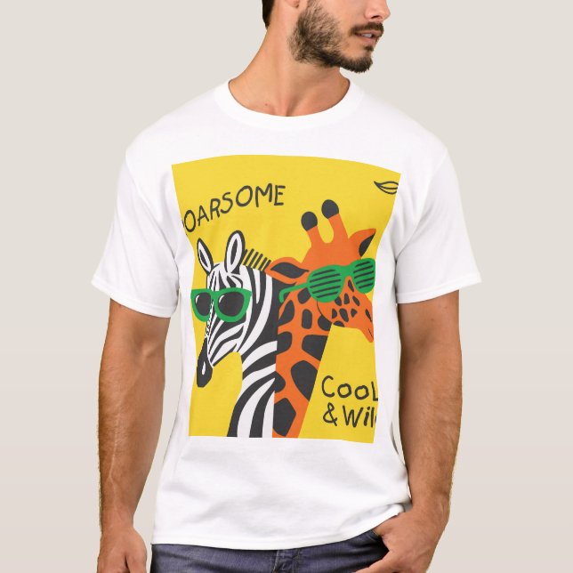 Coole Zebra Giraffe Cartoon Illustration T-Shirt (Vorderseite)