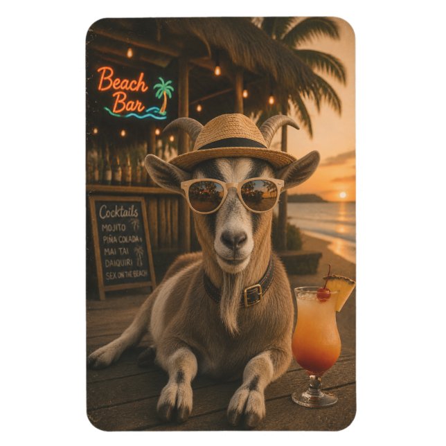 Coole Ziegenstrand mit Cocktail Magnet (Vertikal)