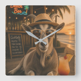 Coole Ziegenstrand mit Cocktail Quadratische Wanduhr