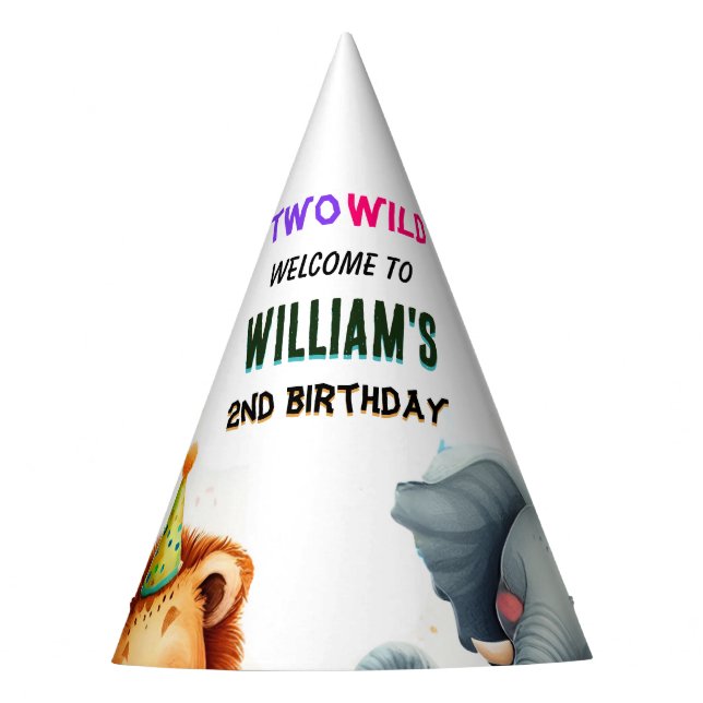 coole Zoo zebra Safari in zwei Wildnis 2. Geburtst Partyhütchen (Vorderseite)