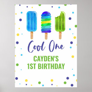 Cooler 1. Geburtstag Ice Pop Blau grün Poster