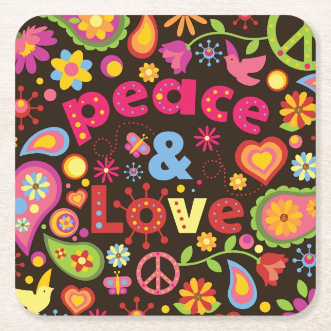 Cooler 60er Style Peace & Liebe Rechteckiger Pappuntersetzer (Vorderseite)