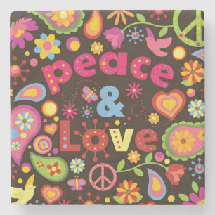Cooler 60er Style Peace & Liebe Steinuntersetzer